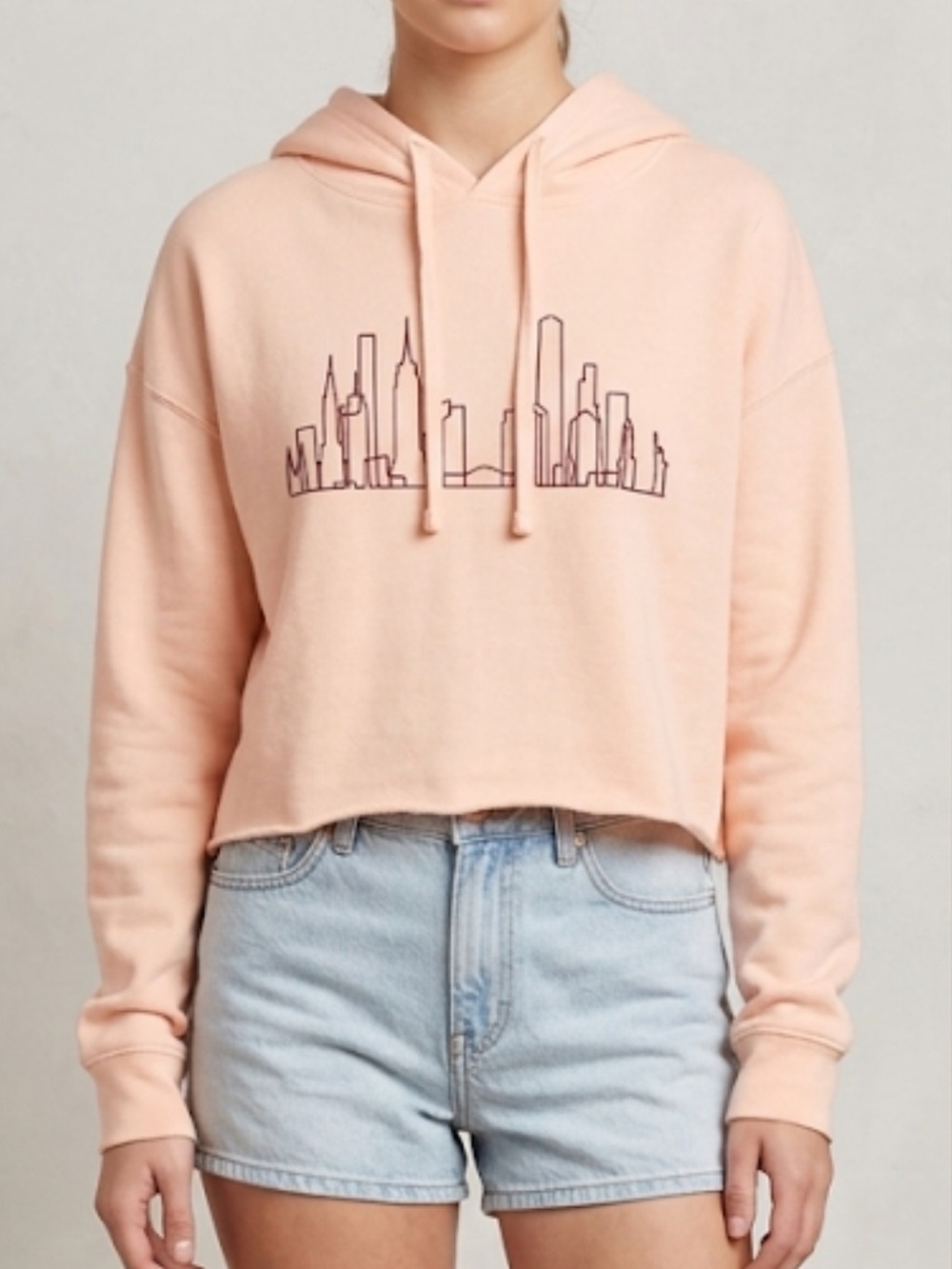 Peach Cropped Hoodie with Skyline Outline (Oversized fit)